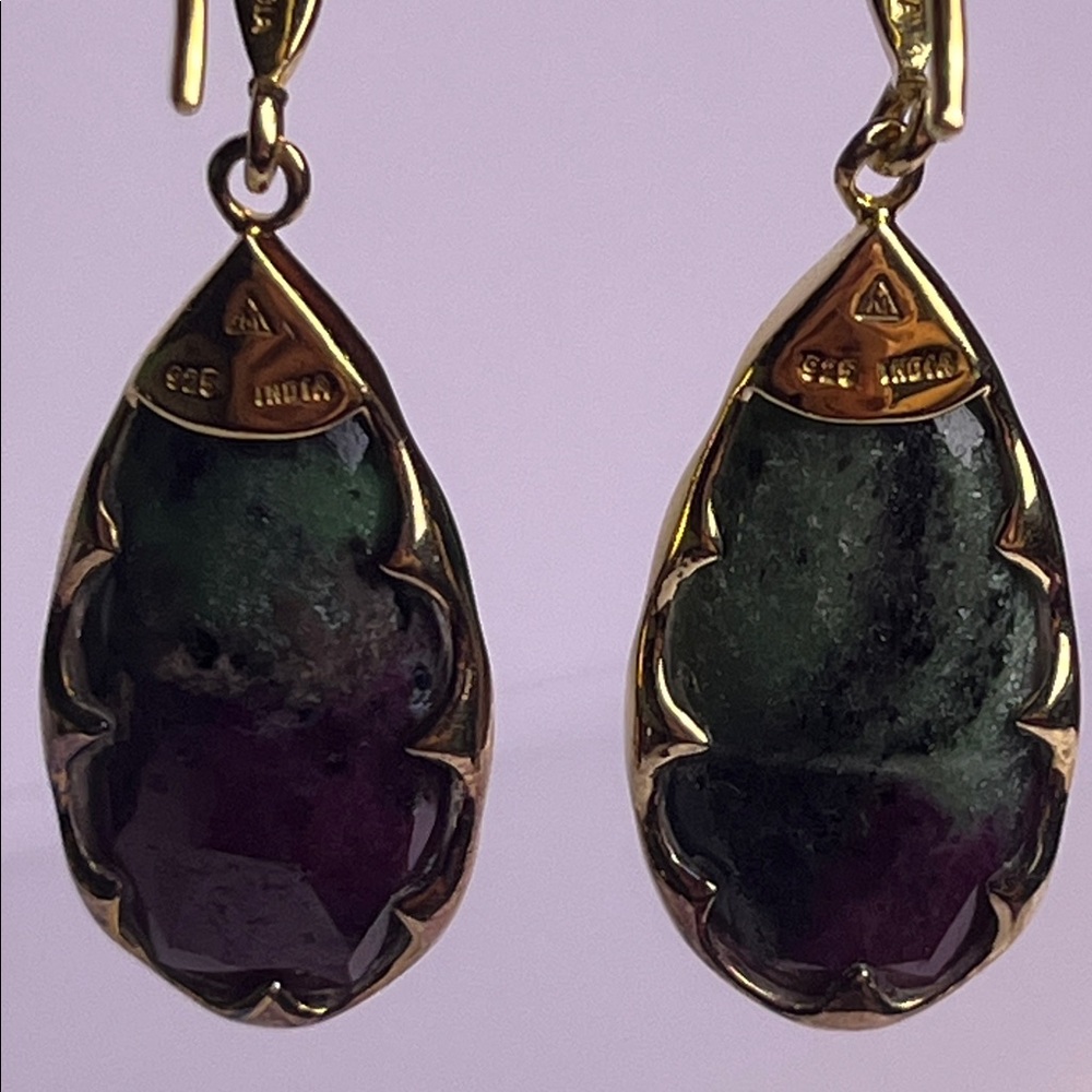 Ruby Zoisite 925 Tear Drop Earrings - image 4